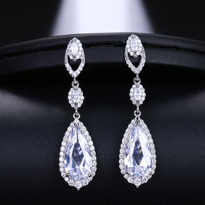 Emmaya Luxury Bridal Four Colors Vintage Allure Crystal Waterdrop Long Drop Cz Earrings For Women Wedding Jewelry Gift
