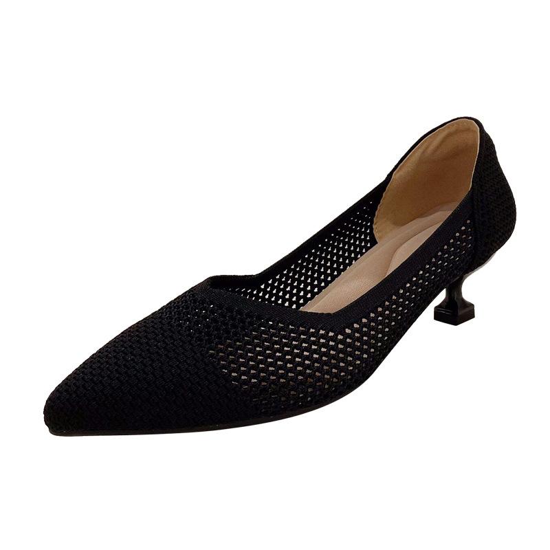 Princess shoes stiletto shoes new spring and summer knitted stiletto pointed head shallow mouth flying knitted women's single shoes high heels