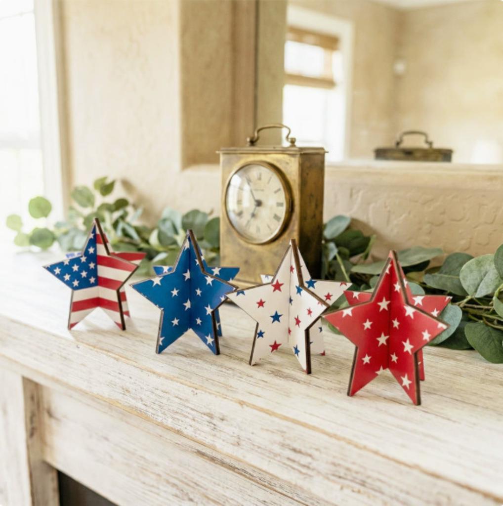 Cardboard Star Shaped Tabletop Decoration with White Star Print for Party Home Office Display Events Crafts DIY Projects