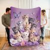 Cute Kittens Fleece Blanket Colorful Cats Flowers Print Throw Soft Cozy All Season Bedding Home Decor Gift For Cat Lovers