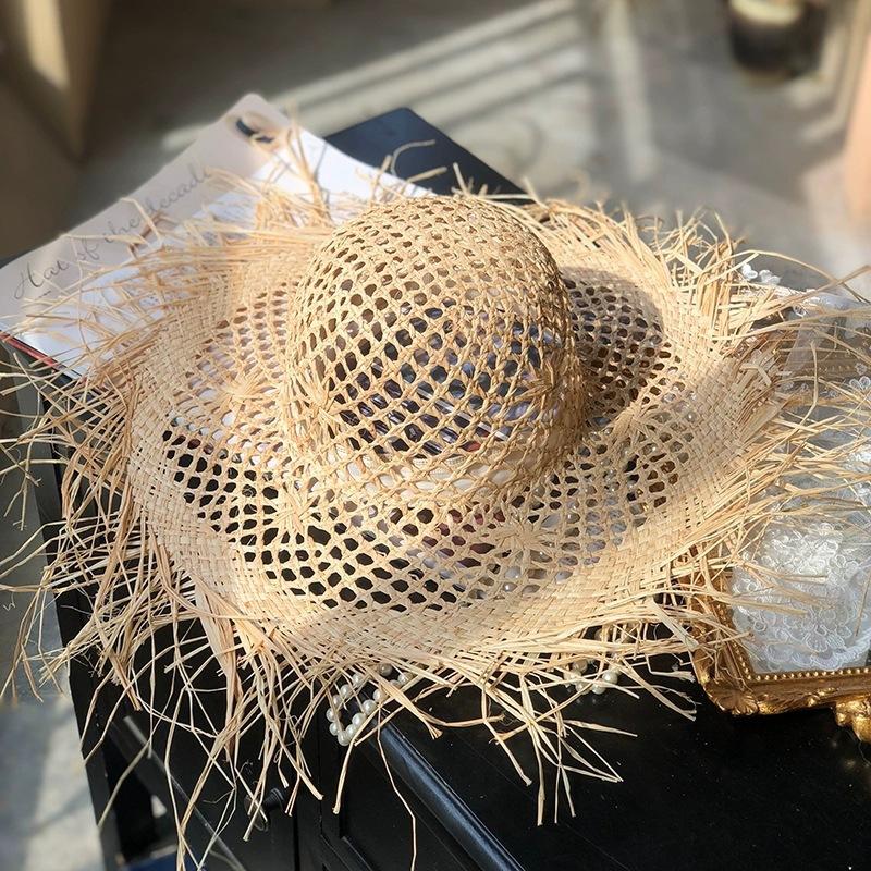 Big Edge Hat Women's Summer Vacation Wind Raffia Straw Hat Big Brim Sunshade Sunscreen Burr Edge Temperament Beach Hat