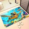 1pc 2D Flat Cartoon Sea Turtle Clownfish Flannel Bath Mat Non Slip Ocean Theme Rug for Kids Bathroom Shower Floor Decor