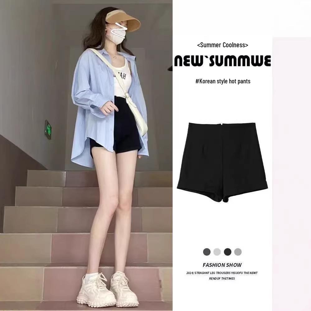 Damen High-Waist Schwarze A-Linie Eng Sexy Heiße Shorts mit Stiefeln - Schlankmachende Oberbekleidungs-Shorts 2026
