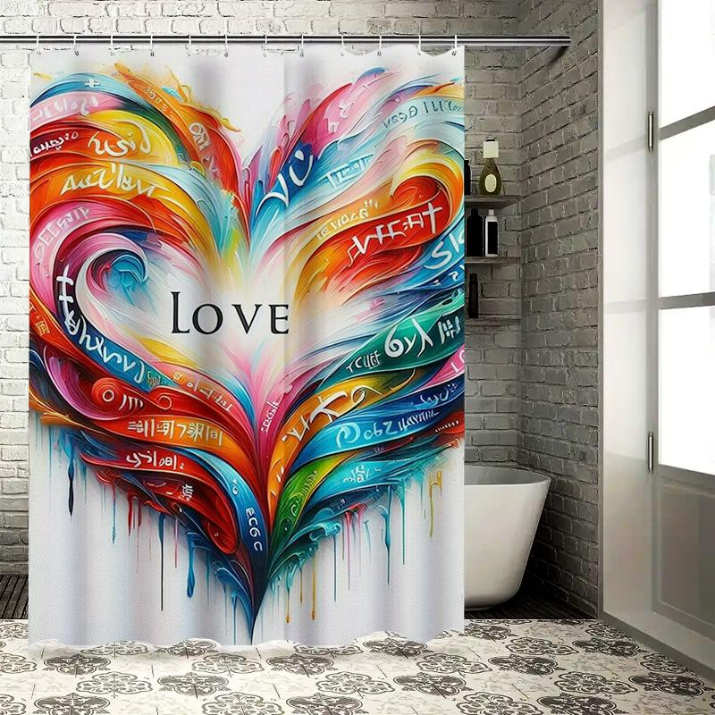 Colorful Love Heart Print Shower Curtain For Bathroom Decor