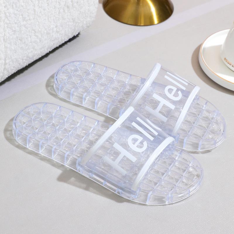 

1 pair Flat Slippers Summer Bathroom Beach Wear Printed Non-slip Crystal Soft Sole Women Slippers Transparent 40-41