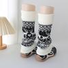 Fair Isle Vintage Knit Reindeer Leg Warmers - Grey, Cream, & White Women's Calf Socks