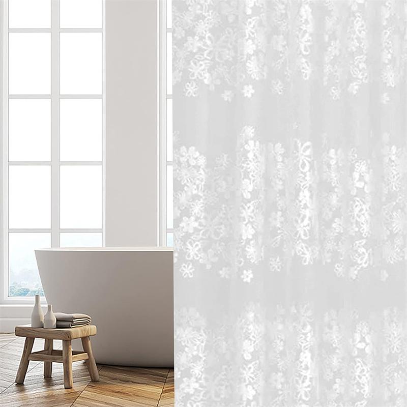 Shower Curtain, Transparent PEVA, Waterproof, Semi-Transparent Clear, Anti-Mold PVC-Free, Washable With 12 Rings