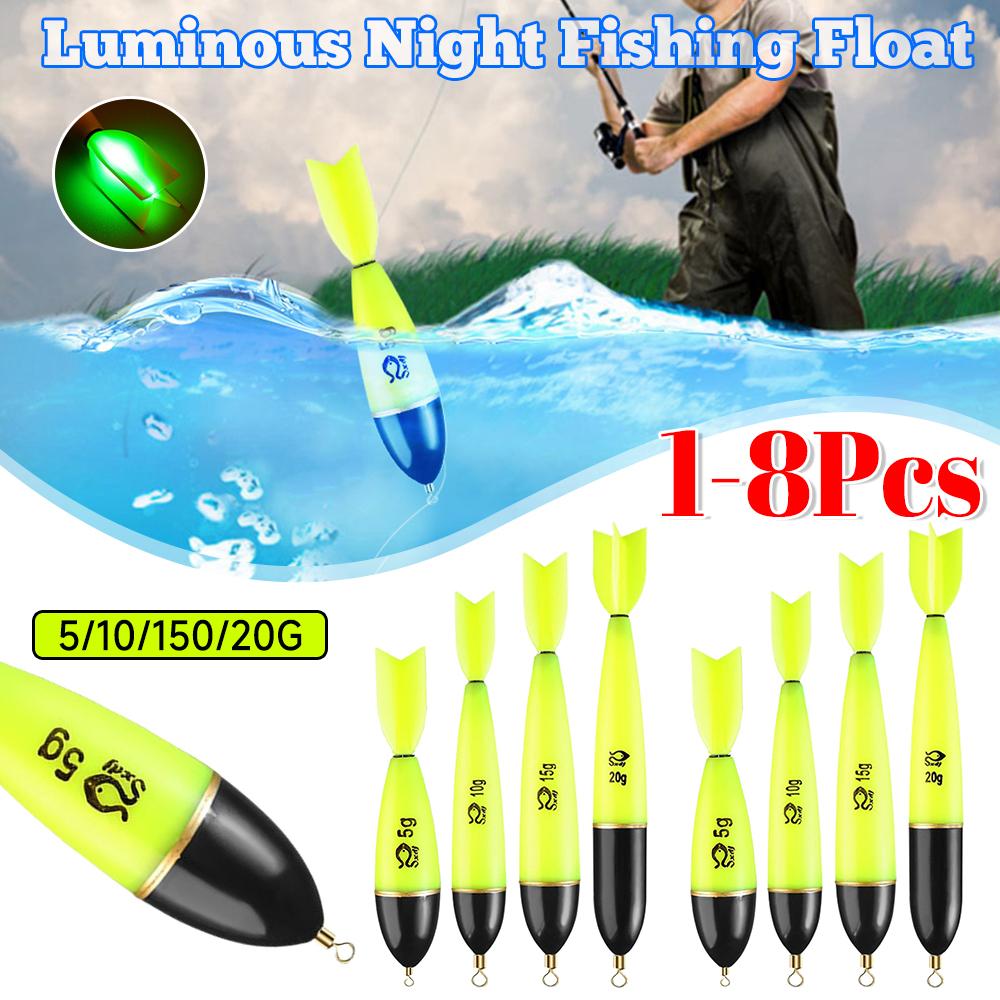 1-8PCS Luminous Fishing Floats Fishing Accessories Fishing Night Float Night Fishing Light Up Bobbers For Sea Ocean Rock Fishing
