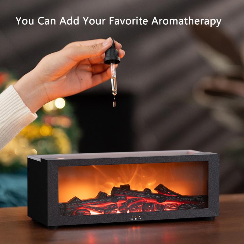 Fireplace Aroma Diffuser 300ml 7 Color Flame With Remote Control Cool Mist Humidifier Auto ShutOff Timer For Home Office