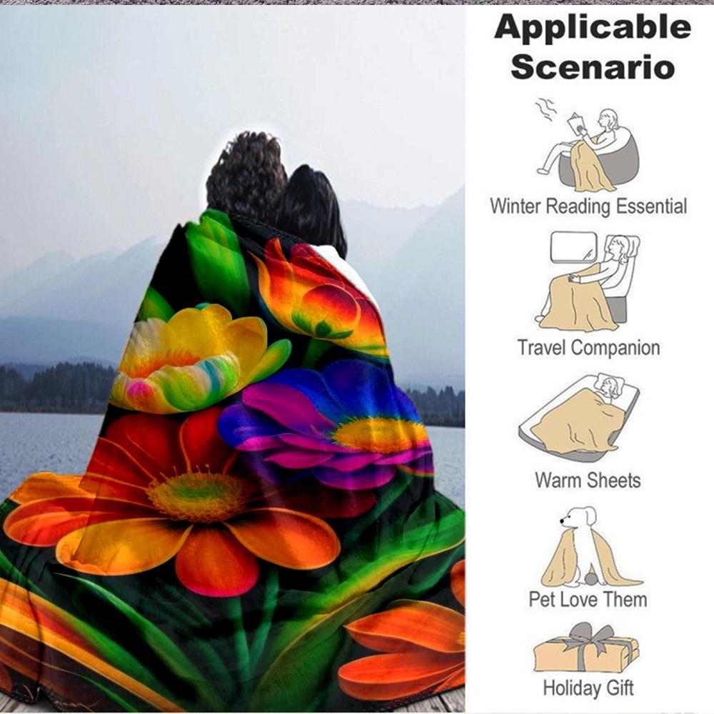 1pc Colorful Flowers Blanket Lightweight Flannel Blanket Throw Blanket For Sofa, Bed, Travel, Camping, Livingroom, Couch, Chair, And Bed Yy2509026214
