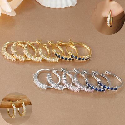 1 Paire Boucles d'Oreilles Huggies Grandes Anneaux Cercle Rond Simple Cristal Scintillant Zircone Acier Inoxydable Bijoux Piercing