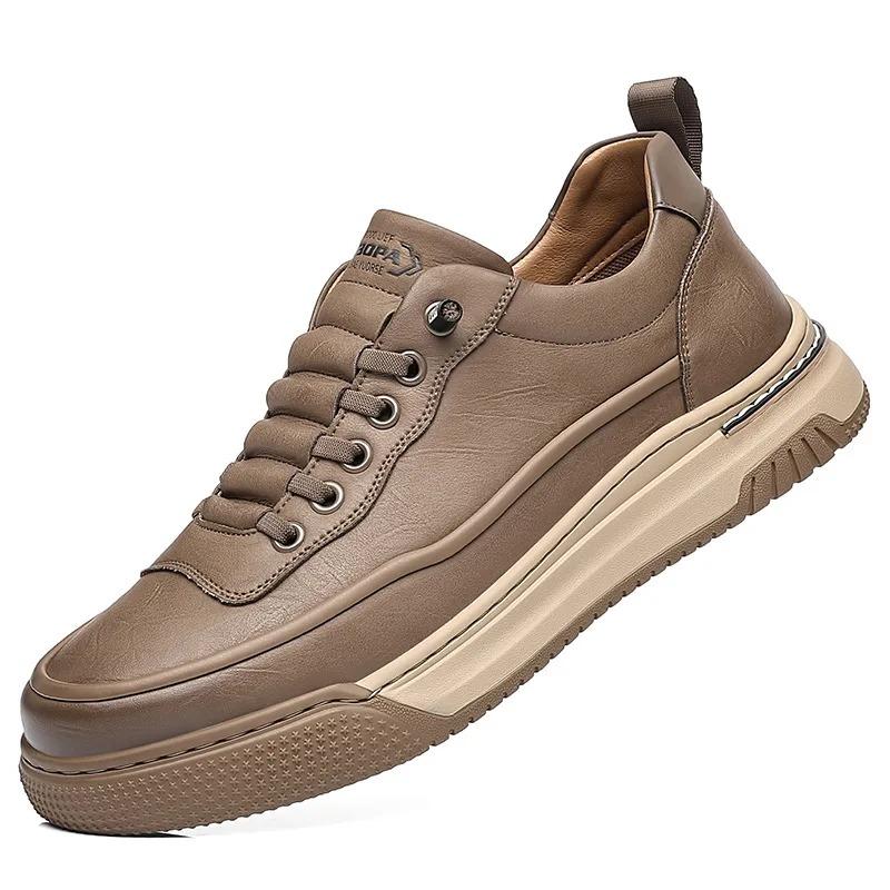 Men'S Leather Casual Shoes Quality Mens Sneakers Outdoor Non Slip Platform Shoes Business Casual Leather Shoes Zapatillas Hombre