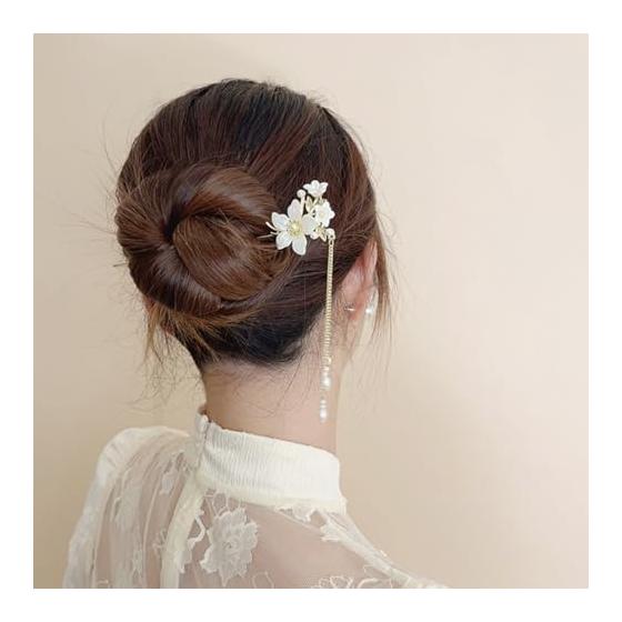 Kanzashi Stick Hairpin Flower Charm Single Pin Simple Hair Accessory Yukata Japanese Style Freesia - White