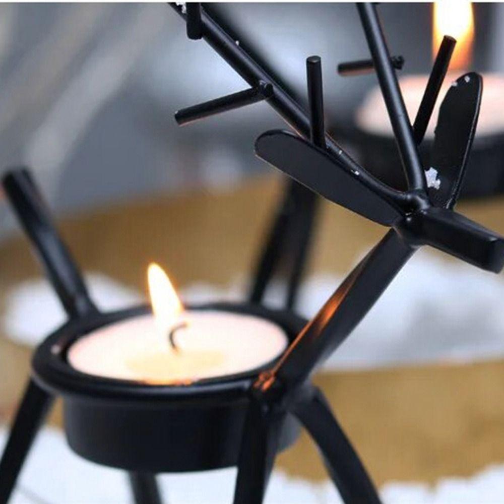 Reindeer Christmas Candle Holder Iron Deer Candle Pillar Rustic Elk Candlestick Stand  Living Room