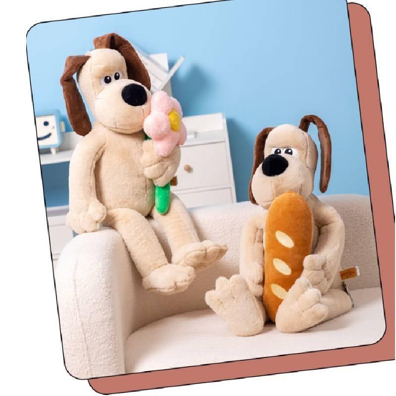 Adorable Standing Dog Plush Toy With Bow Tie And Rope Soft Pp Cotton Stuffed Animal