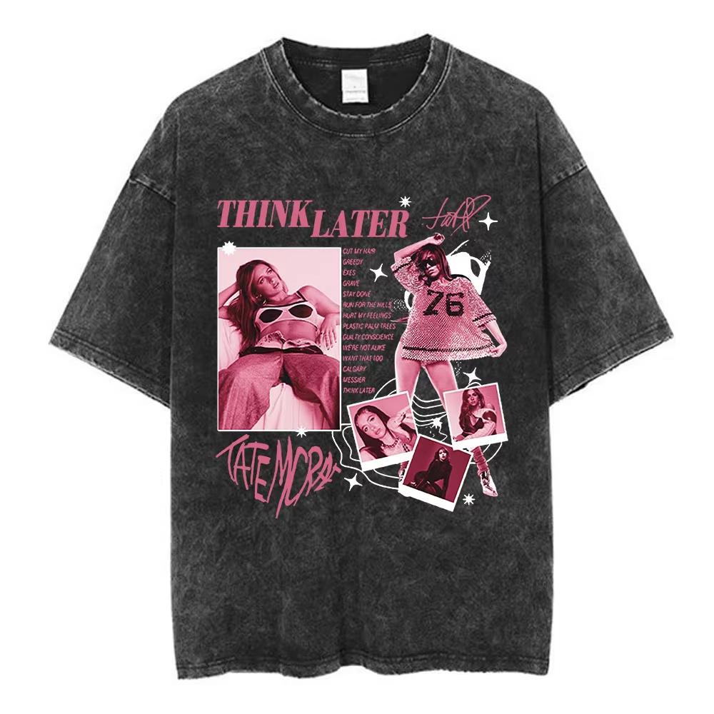 Trendy Tate Mcrae Greedy Album Tour Merch T Shirt Men Women Vintage Washed Short Sleeve Oversized Casual Tee Top