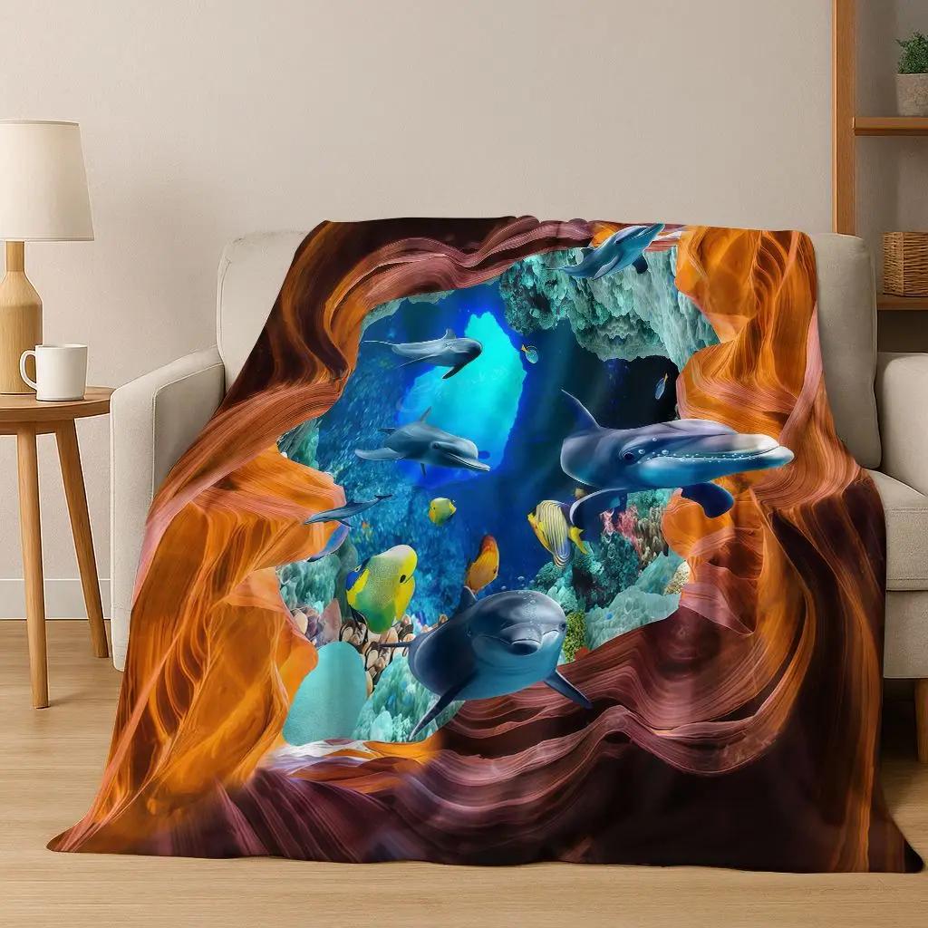 3D Illusion Breaking Wall Dinosaur Animal Series Flannel Blanket,Cozy Soft Throw Blanket For Home Bedroom Bed Sofa Cover Kids