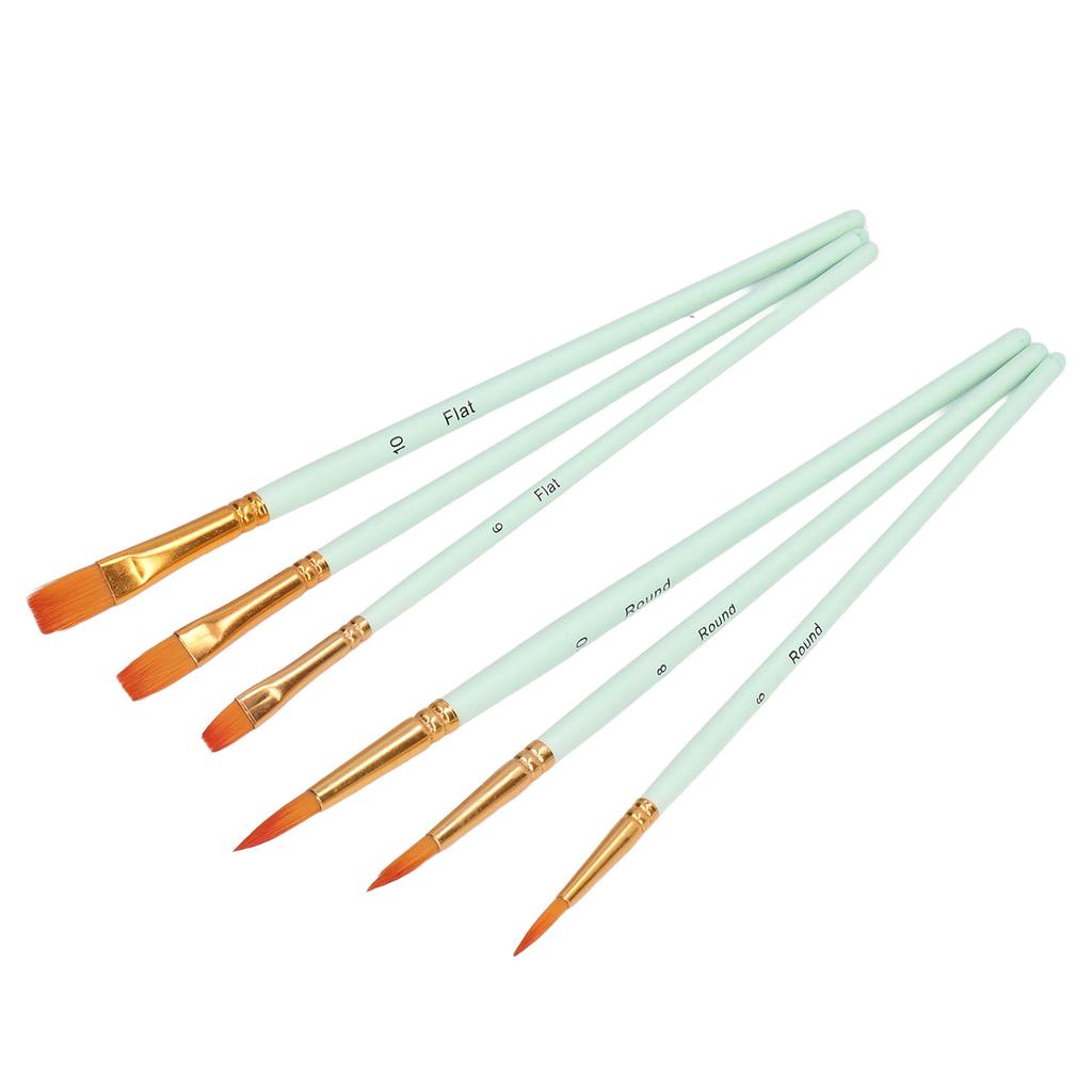 6pcs Paint Brush 6 Sizes Convenient Practical Reliable Durable Light Green Handle Drawing Supplies for Artists