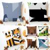 Cute Creative Simple Animal Anime Art Cushion Cover Washable Linen Pillowcase Soft For Sofa Bed Cozy Home Room Decor