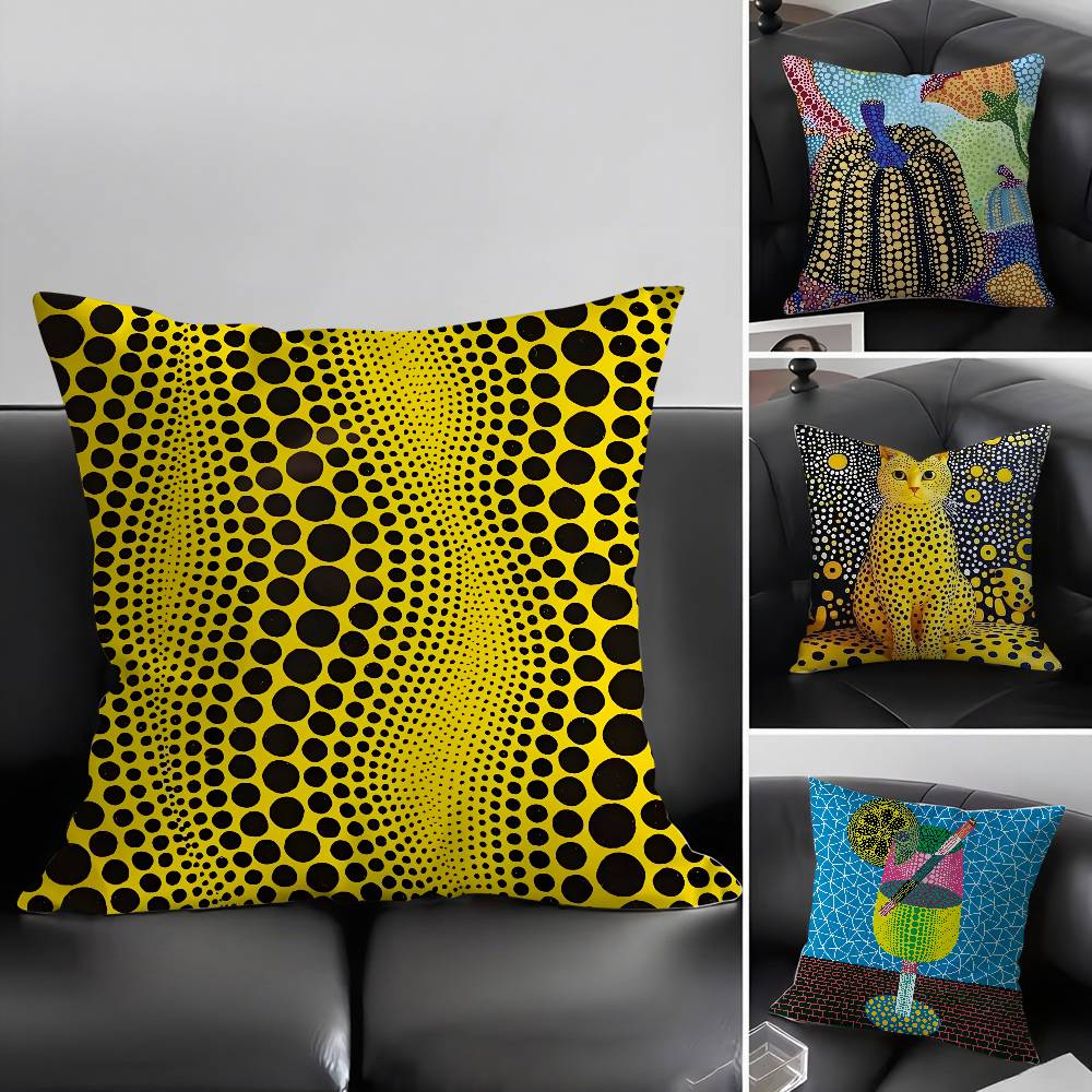 Yayoi Kusama Abstract Art Pumpkin Pillow Case Home Dorm Chair Back Short Plush Double-sided Printing Nap Time Cushion Cover
