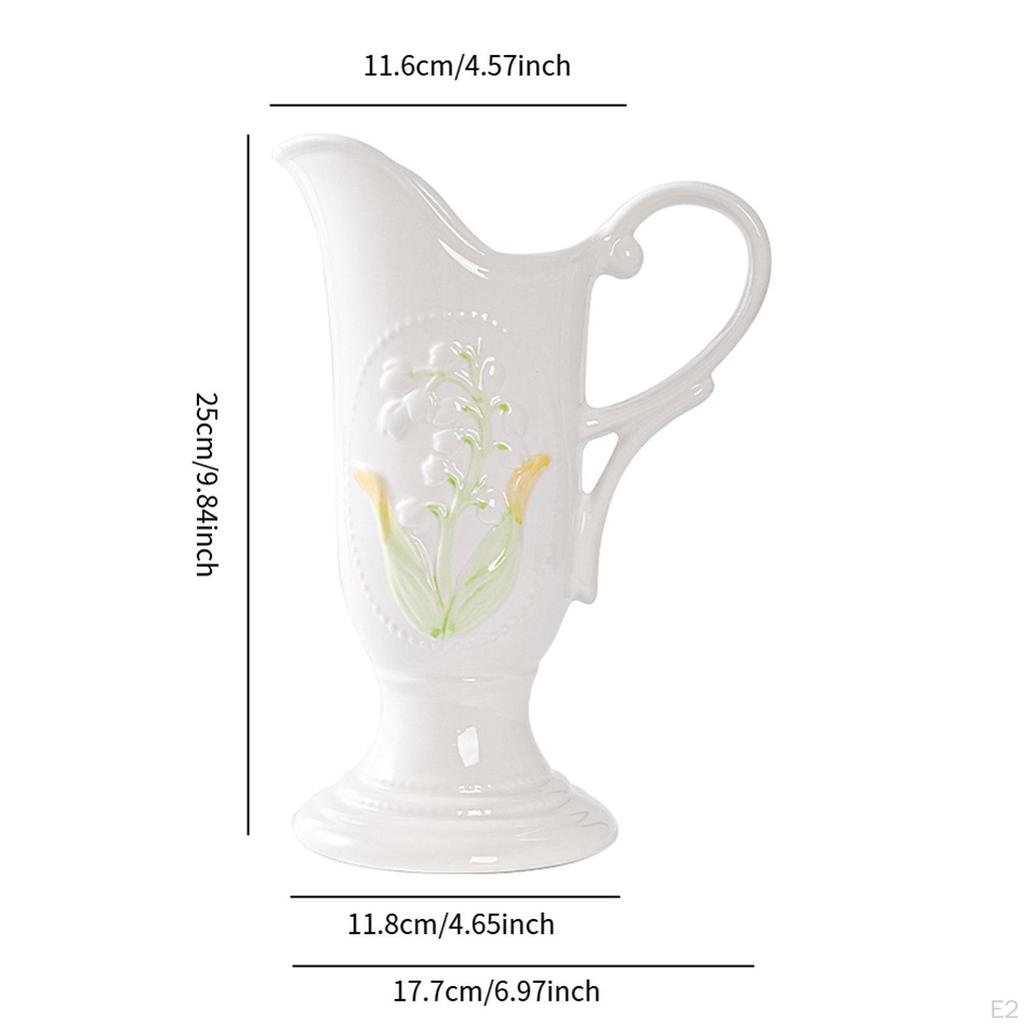 Ceramic Pitcher Vase with Handle Table Centerpiece Home Decor Milk Jug for Office Coffee