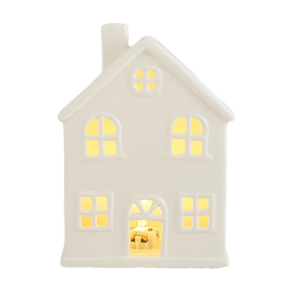 Ceramic Christmas Home Decorations Lighted Christmas House Figurine with Light Xmas Crafts Creative LED Hollow House