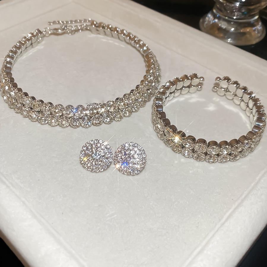 Glänzendes dreiteiliges Halsketten-Set Strass-Halskette kombiniert mit passendem Armband und Ohrringen