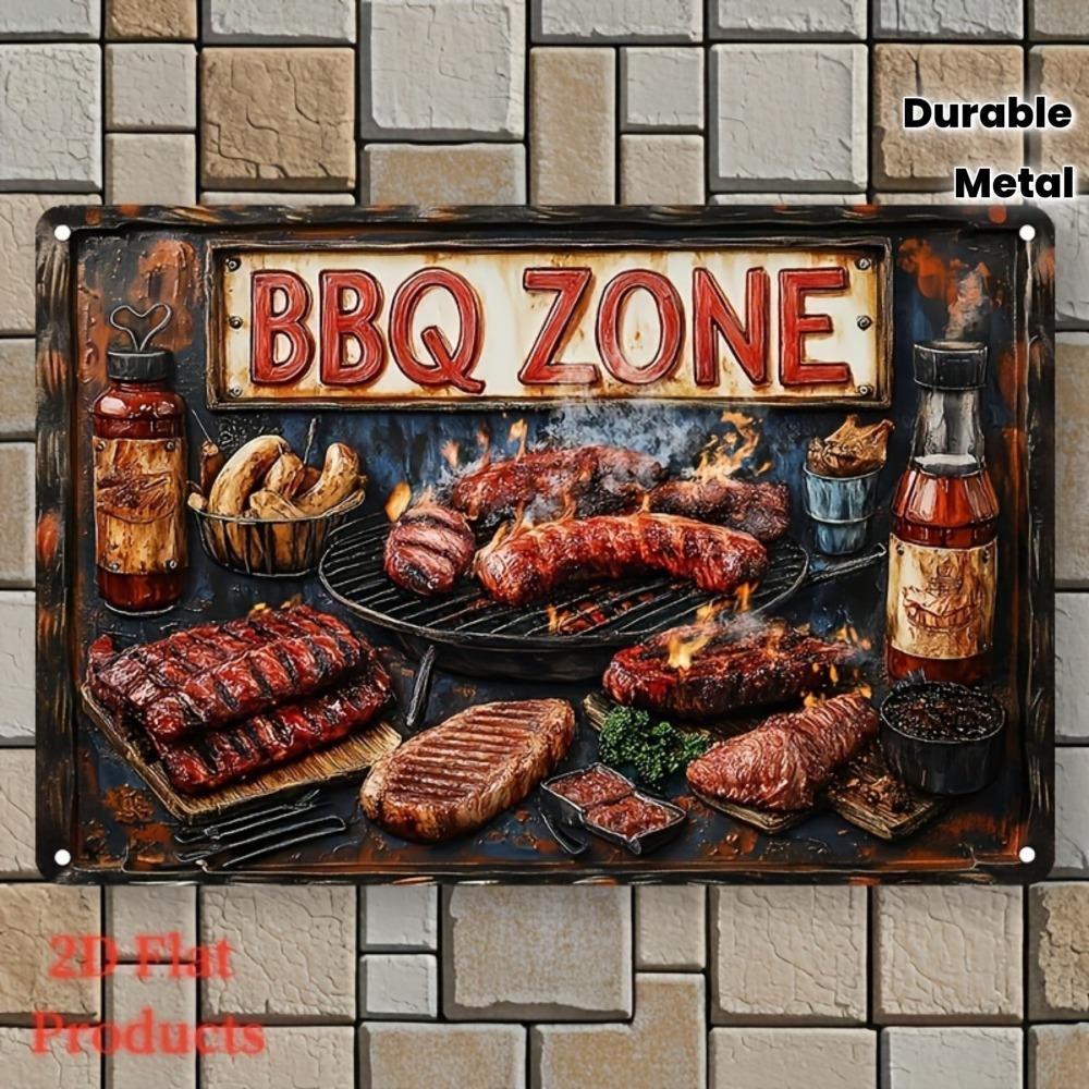 BBQ Area Aluminum Metal Sign Vintage Kitchen Barbecue Wall Decor Plaque