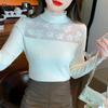 Herbst und Winter Damen Pullover Bottoming Shirt Halbhoher Hals ausgehöhltes gestricktes Bottoming Shirt Schlanke, vielseitige Langarmbluse