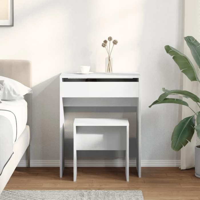VidaXL Coiffeuse et tabouret blanc 60x40x113,5 cm, table de maquillage, coiffeuse de chambre à coucher, coiffeuse avec 848213