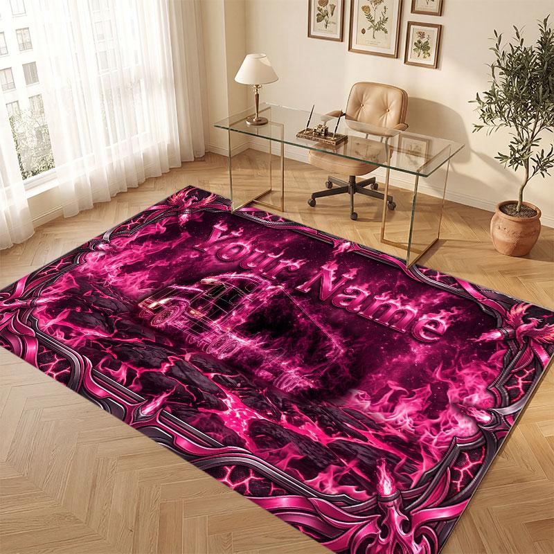 Decorative Artwork Theme Crystal Velvet Floor Rug Personalized Custom Name Text Warm Carpet Home Decoration