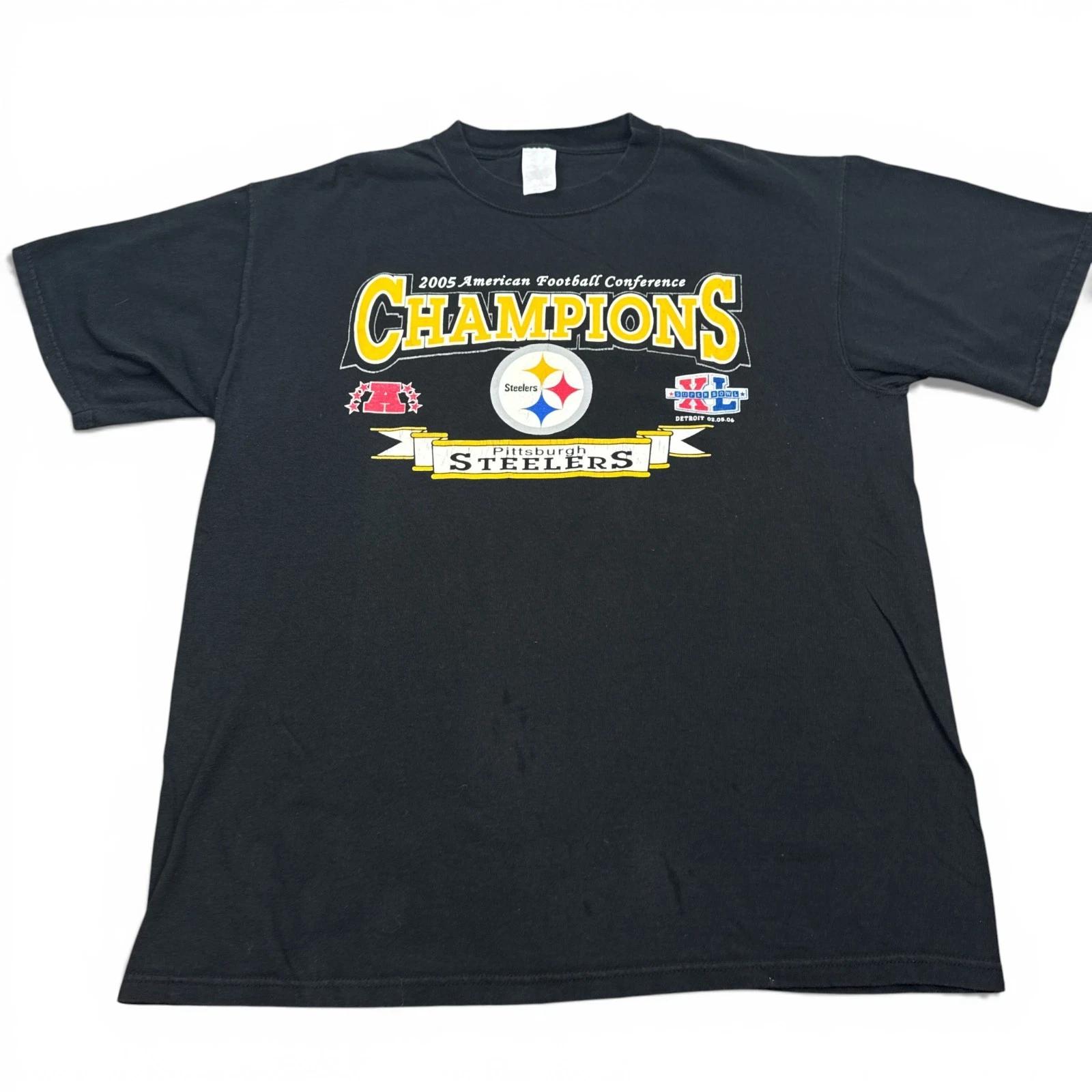 Винтажная футболка Pittsburgh Steelers Чемпионы Y2K Мужская Размер L Черная NFL 4XL