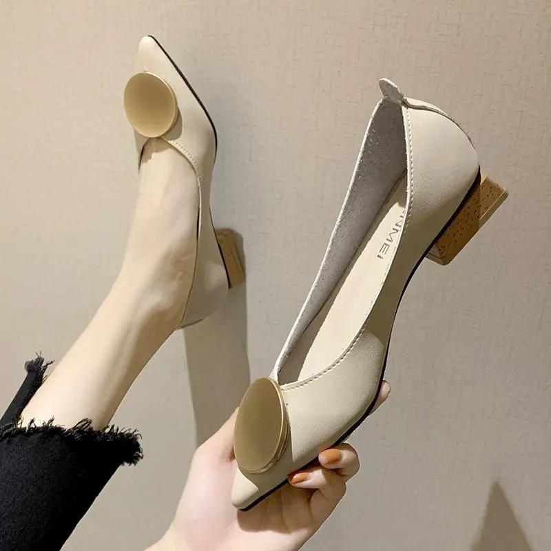 Fashion Women's Shoes Low Heel Elegant Pointed Toe Block Ladies Pumps Office Chunky Heels Casual on Sale Stylish Luxury Brand Young Chic