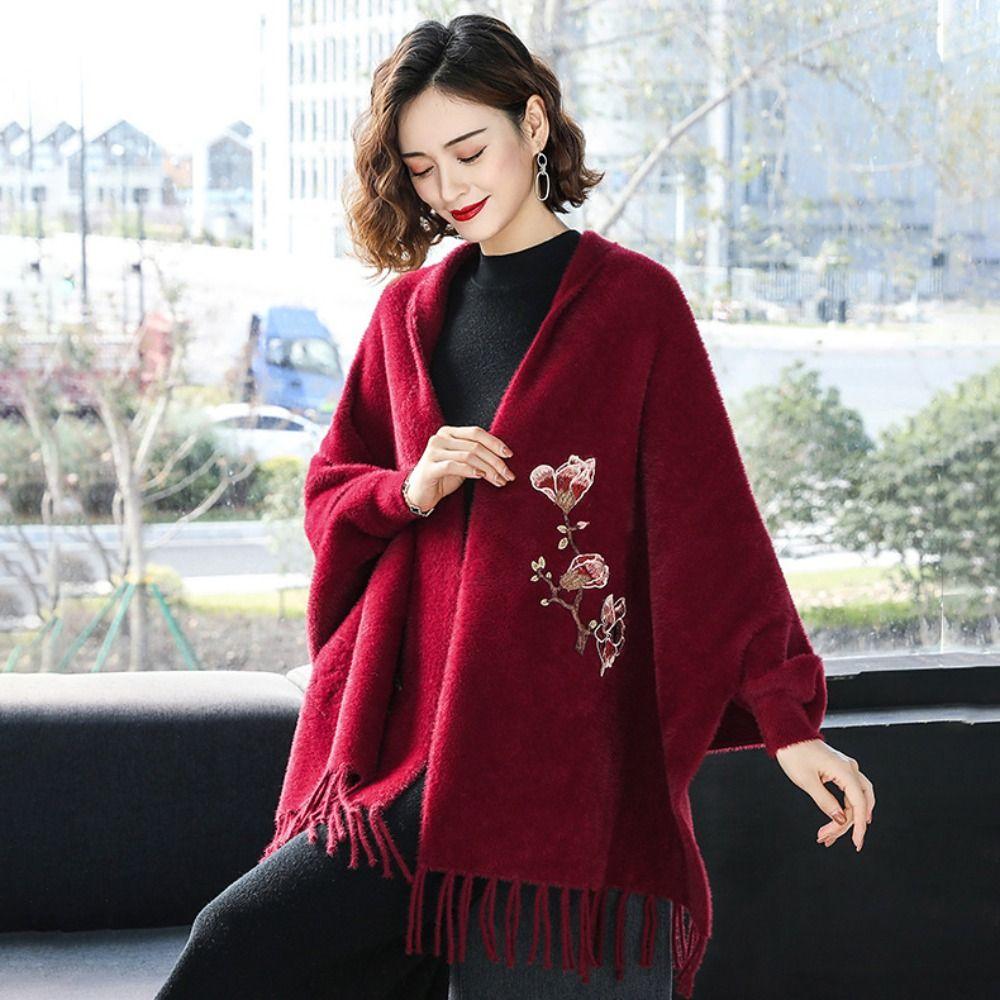 Tassel Embroidery Scarf Imitation Mink Fur Long Fringed Shawl  Wedding Party Evening Dresses