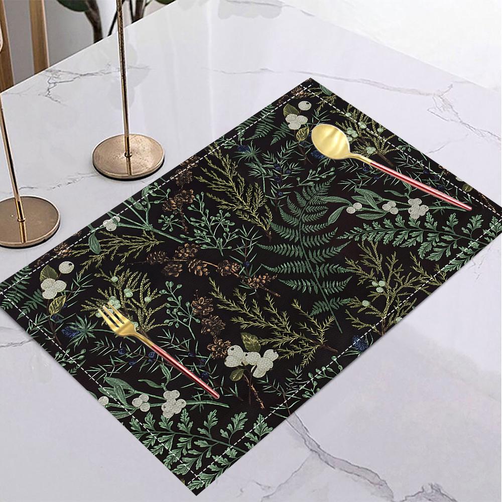 4/6/8pc Plant Flower Linen Placemats Multicolor Flower Printed Insulation Mats Nordic Kitchen Dining Room Decorative Placemats