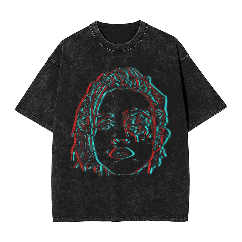 Crystal Castles Men T Shirts Washed Novelty Tees Short Sleeve Round Collar T-Shirts Cotton Plus Size Clothing