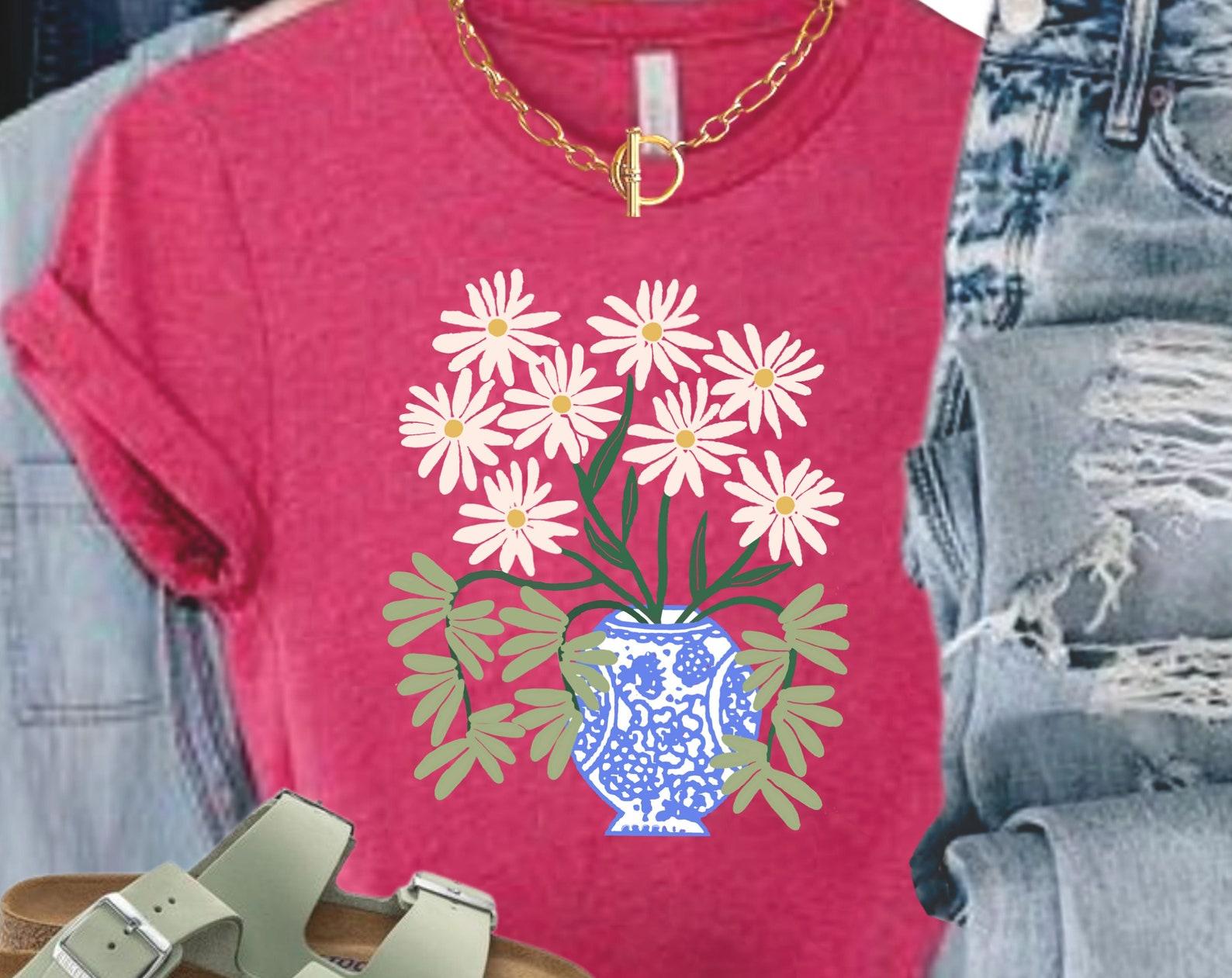 Matisse Vase Flower Tee: Botanical Floral T-Shirt 4XL