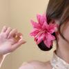 Elegant Sweet Petal Hair Clips Vintage Flower Duckbill Clip Red Fabric Hair Barrettes  Women Use