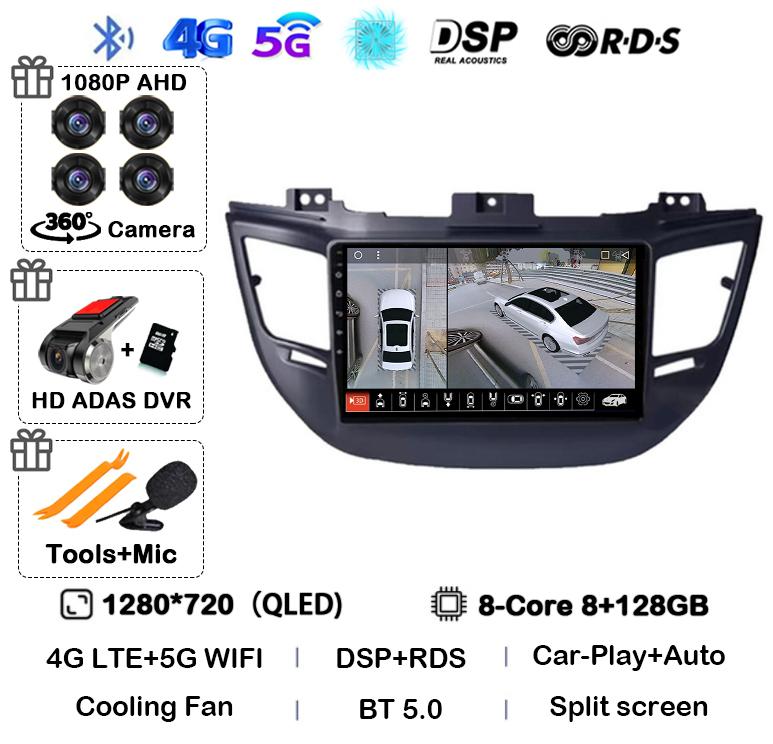 Android 14 Carplay Auto For Hyundai Tucson IX35 3 2015 2016 2017 2018 DSP 2Din Car Radio Multimedia Player GPS 4G+WIFI Stereo BT