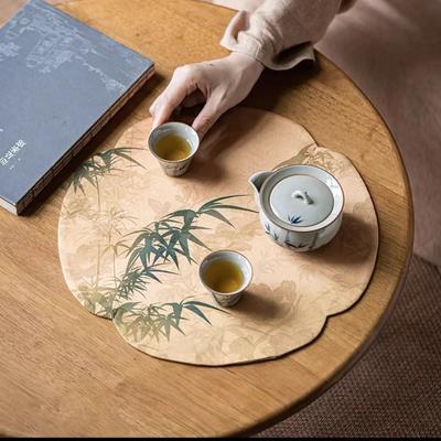 Sottobicchiere da tè piccolo in broccato bifacciale con motivo a begonie, cuscino da tè rotondo impermeabile antiscivolo, tovaglia zen, accessori per la cerimonia del tè