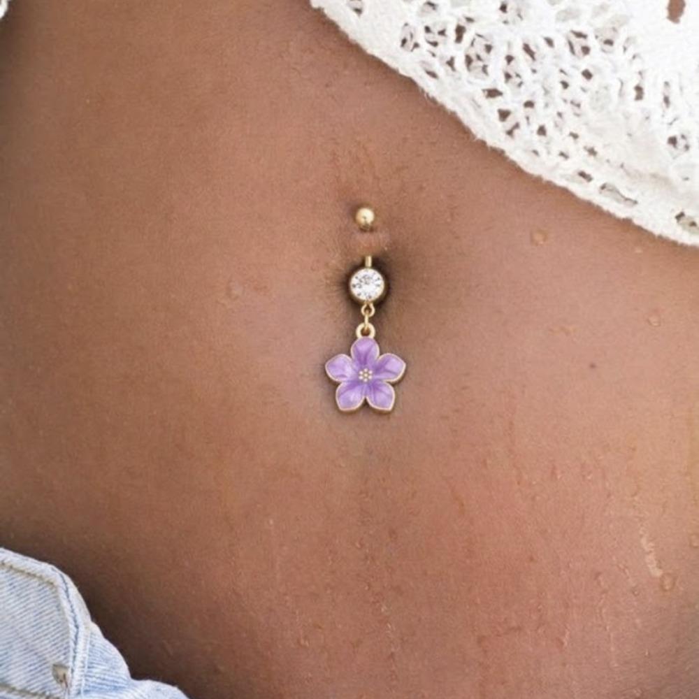 Süßer Sexy Bunter Blume Runde Zirkon Edelstahl Bauchnabelring für Damen Urlaubs Piercing Bauchnabelstecker Körperschmuck
