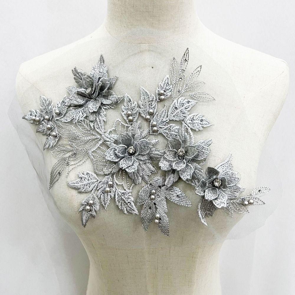 Sequins Flower 3D Embroidery Patches Handmade Lace Fabrics Applique Embroidered Floral Patches