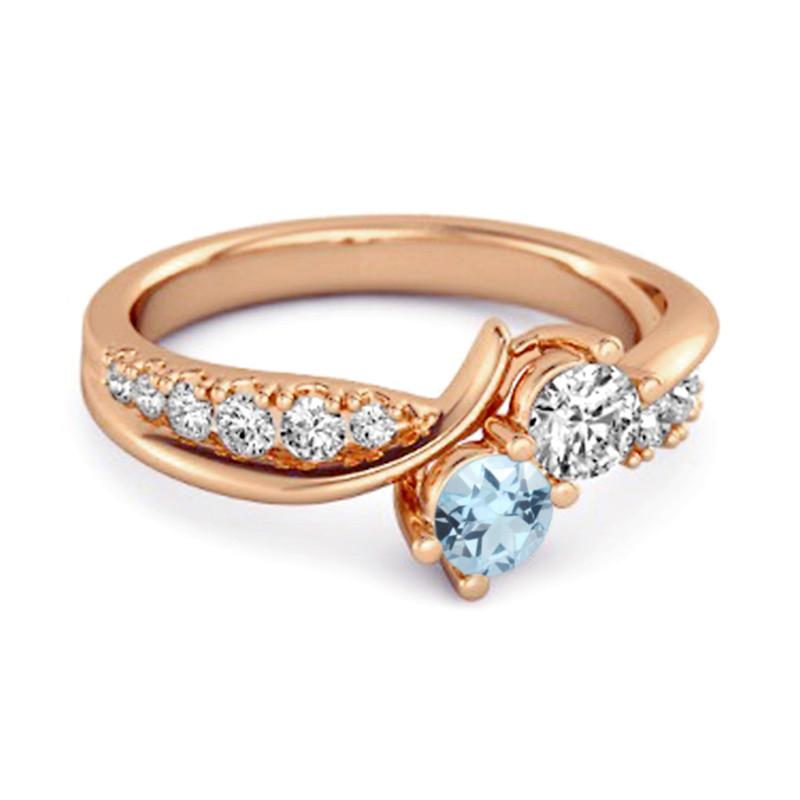 Blue Topaz Twin Stone Pavé Ring - 925 Sterling Silver Rose Gold Vermeil