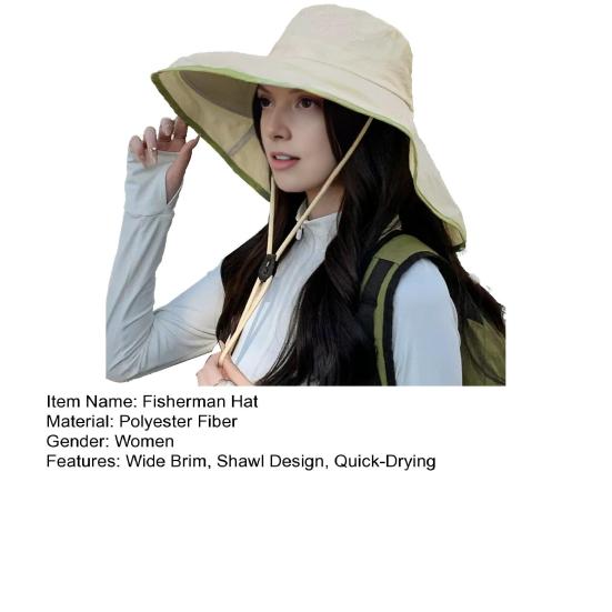 Fisherman Hat Wide Brim Shawl Design Big Head Circumference Quick-Drying Hat Extra Large Brim Neck Shawl Sun Protection Hat