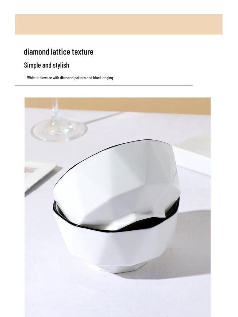 5-Inch Nordic Ceramic Rice Bowl Set - Creative Diamond Design