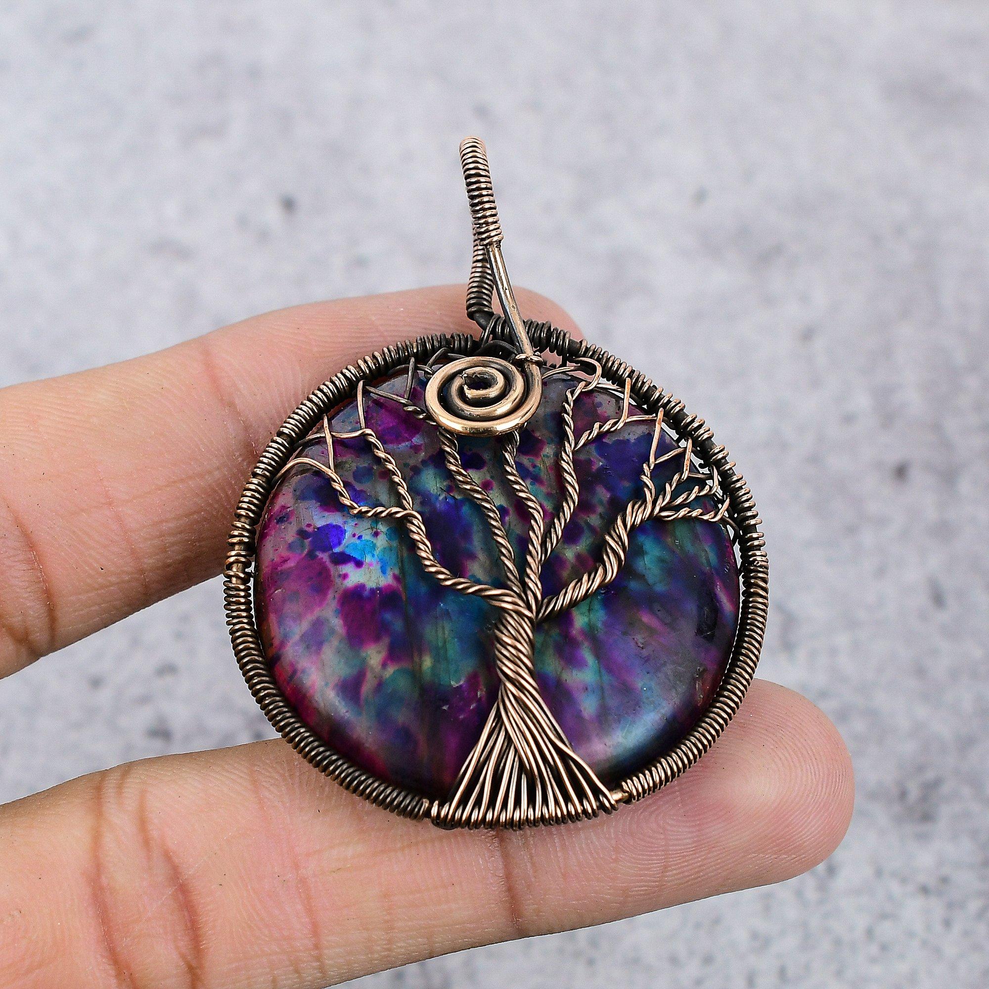 

Multi Flash Labradorite Jewelry, 999 Copper Wire Wrapped Pendant Handmade Gemstone Jewelry, Gifts For Wife Brand New Pendant 2.55 Inches