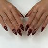 European And American Valentine'S Day 24 Nail Art Burgundy Solid Color Bow Long Almond Wear Armor
