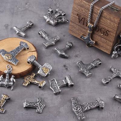 Collier pendentif Valknut Mode Viking Marteau de Thor Avec Chaîne à quille Comme Cadeau pour Homme avec boîte en bois