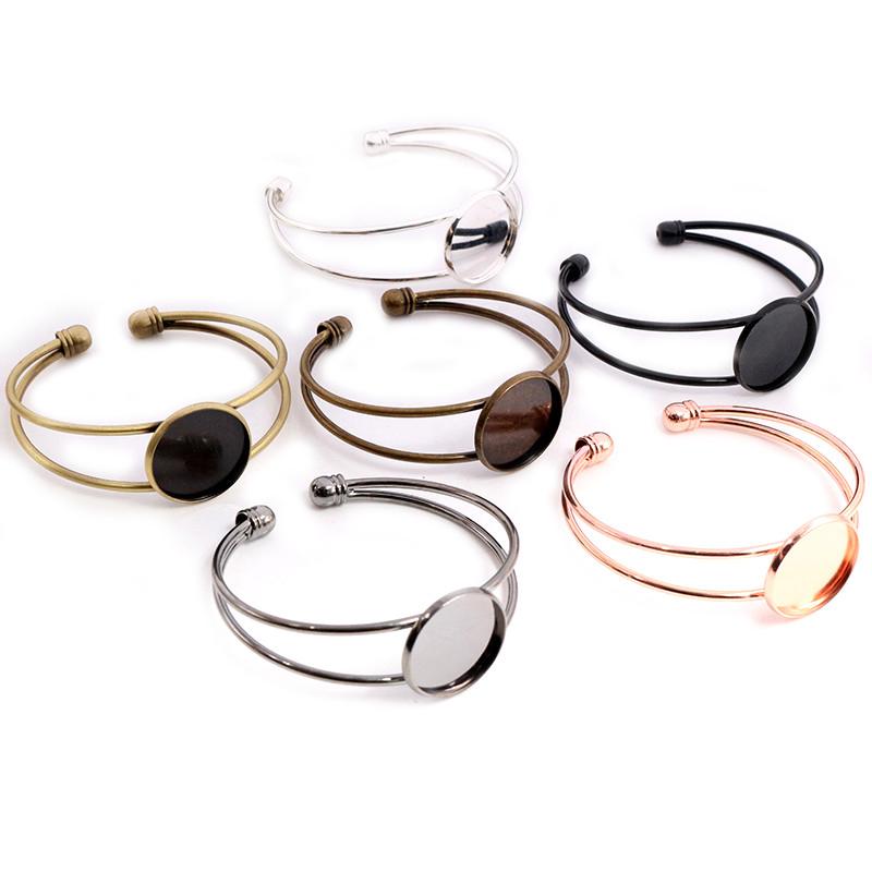 High Quality Copper Metal 20mm 7 Colors Plated Bangle Base Bracelet Blank Findings Tray Bezel Setting Cabochon Cameo