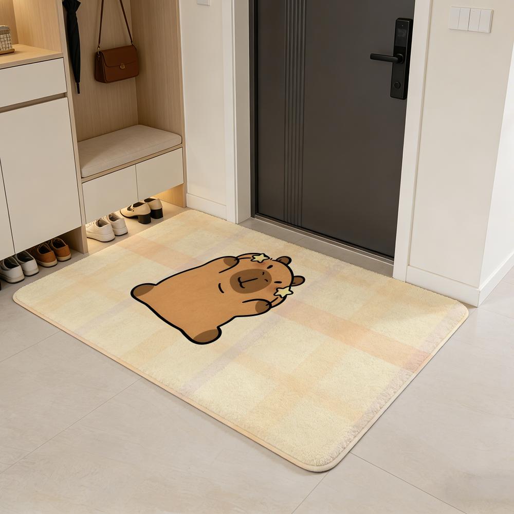 Anime C-capybara Floor Mat Flannel Door Mat Non-Slip Absorbent Washable Indoor Home Rug